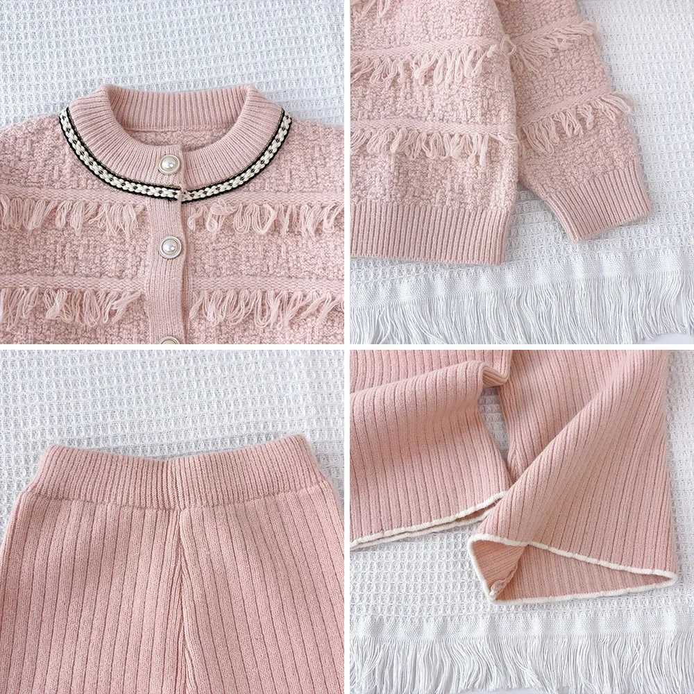 Clothing Sets Bear Leader Girls Clothes Solid Color Sweater Childrens Sets Tassel Single Breasted Cardigan Jacket+Pants Winter Two-piece Set Y241129W2