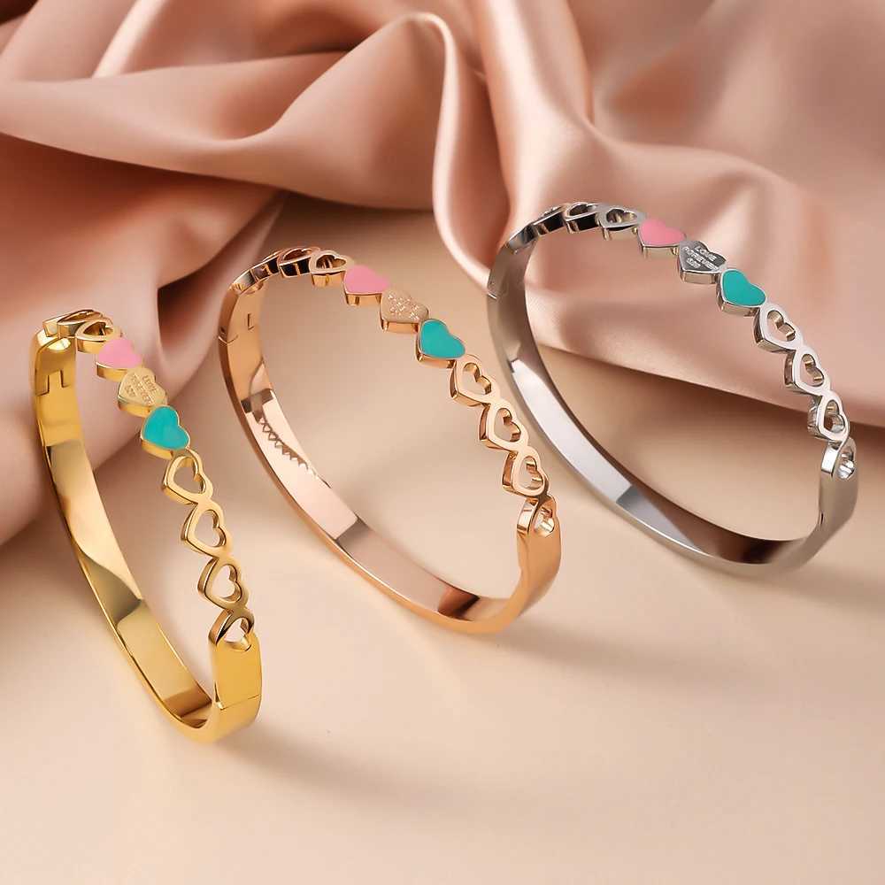 Chain Forever Love Gold Color Metal Heart Bracelets Bangles Blue Pink Enamel Bracelet For Women party Fashion Jewelry Gift H250115