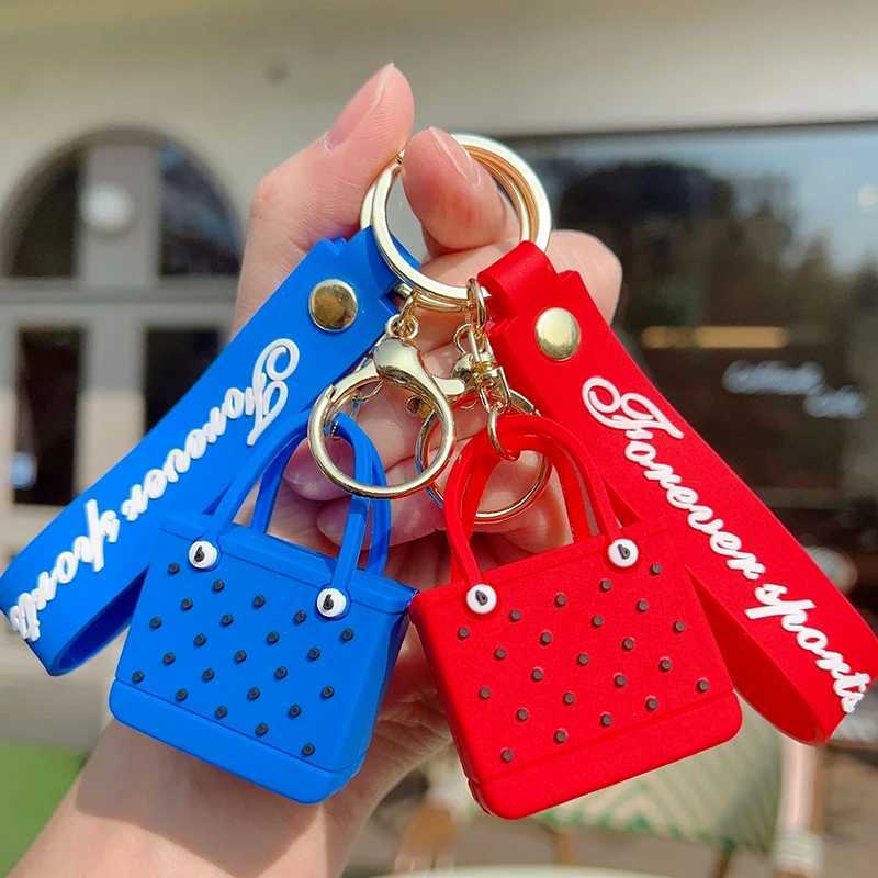 Keychains Lanyards 1pc Mini Beach Hole Bag Keychain Cute Simulation Bags Key Chain DIY Soft Sile Basket Hanging Ornaments Birthday Party Gifts H250115