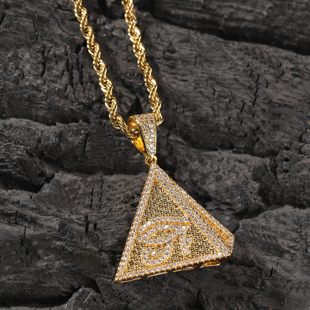Hip Hop Eye Geometric Pendant Necklace 5A Zircon 18K Real Gold Plated Jewelry