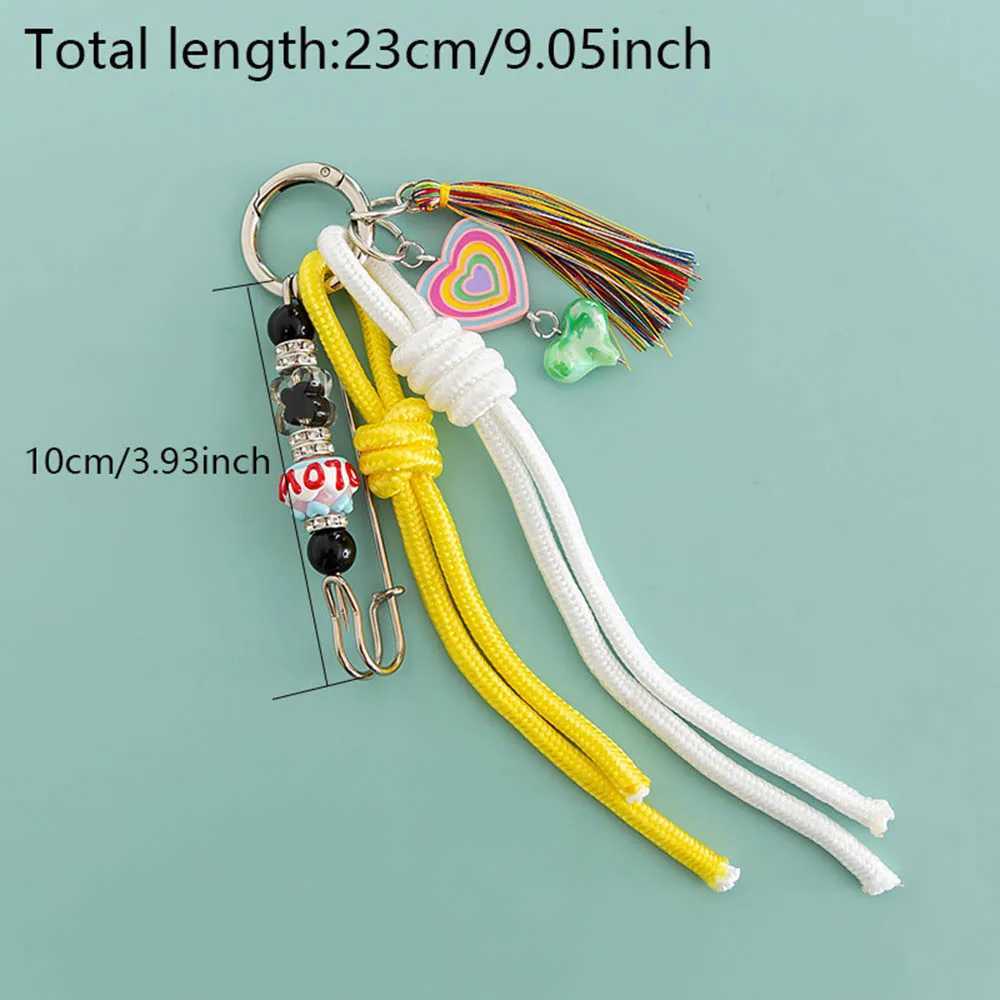 Keychains Lanyards Bag Parts Accessories 2024 New Woven Rope Keychain Decoration Hanging Korean Style Acrylic Bead Heart Tassel Phone Case Charms Y2k 