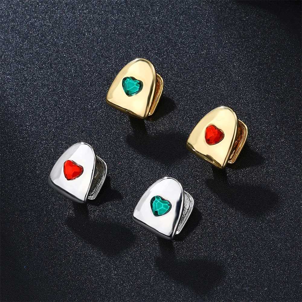 D Z Fashion Single Teeth Heart-Shaped Grillz For Men Women CZ Stone Iced Out Grills Dental Mouth Punk Teeth Charm Jewelry GiftXJ250114