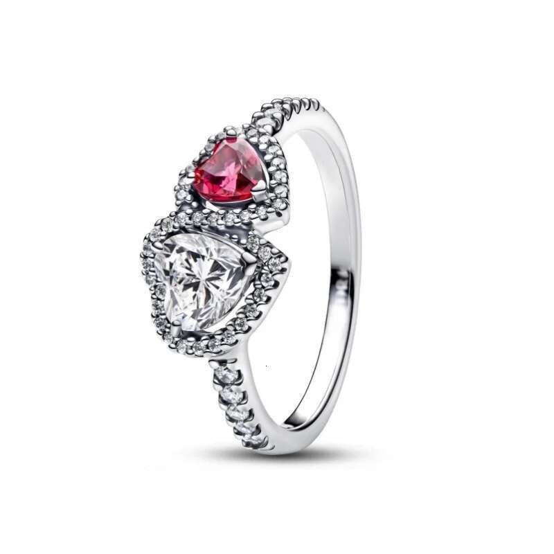 2025 New 925 Sterling Silver Rings For Women Sparkling Double Heart, Pink Bow Ring DIY Fine Jewelry, Wedding,
