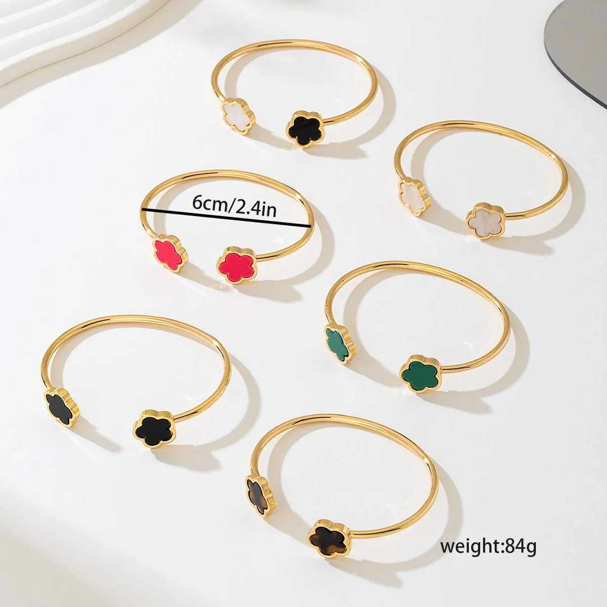 Bracelet Earrings Necklace 6 Pcs/Set Fashion Temperament Simple Metal Colorful Stitching Chain Five Leaf Flower Pendant Open Mouth Bracelets Jewerly S