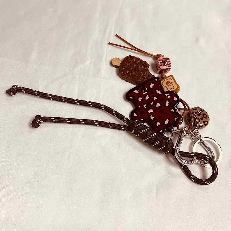 Keychains Lanyards Original Ice Cream Bear Keychain DIY backpack pendant Handmade woven rope multi-element ornament H250115