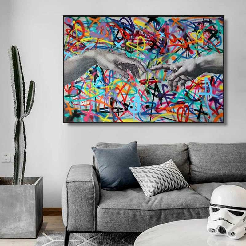 Paintings The Boy Behind The Curtains Graffiti Poster Banksy Street Art Funny Canvas Painting Print Wall Art for Home Bedroom Decor H250115