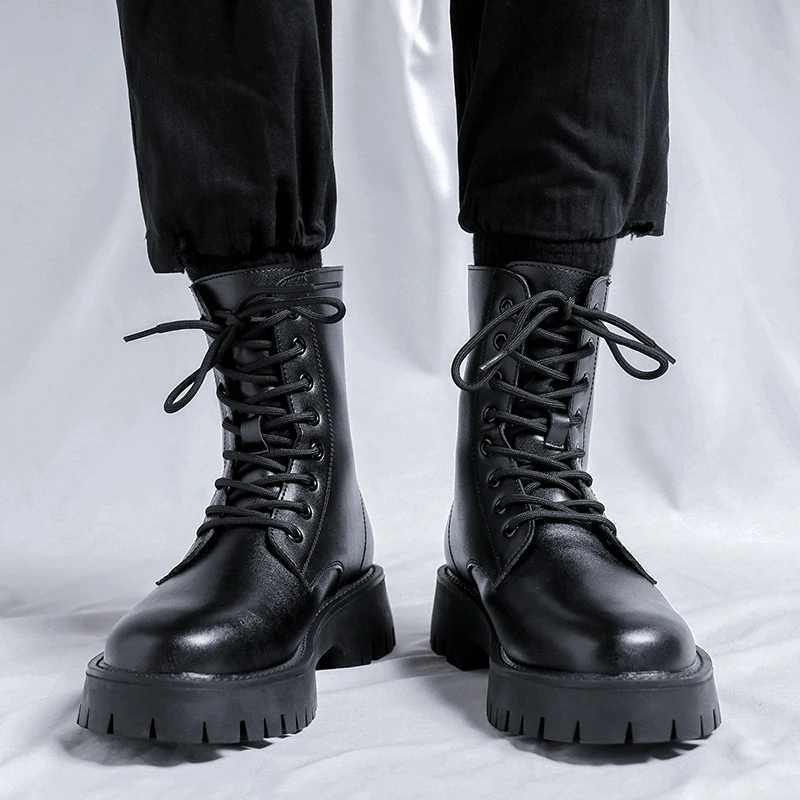 Italian Mens Classic High Top Boots 2024 Winter Designer Leather Boot Male Casual Black Platform Outdoor Ankle BootsXJ250115