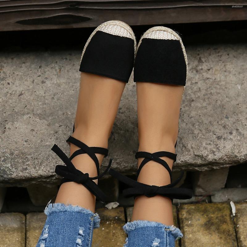 Sandals 2025 Summer Fashion Women Round Toe Solid Casual Shoes Flat Ankle Lace Up Rattan Straw Sole Roman Mujer zhanyishengli