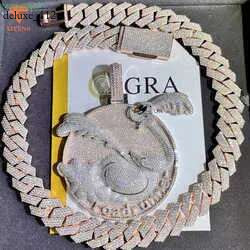 Fashion Design Solid Sier Gra Moissanite 18mm 20mm Wide Dia Iced Out Pendant Necklace Cuban k Chain for Rapper Noble quality