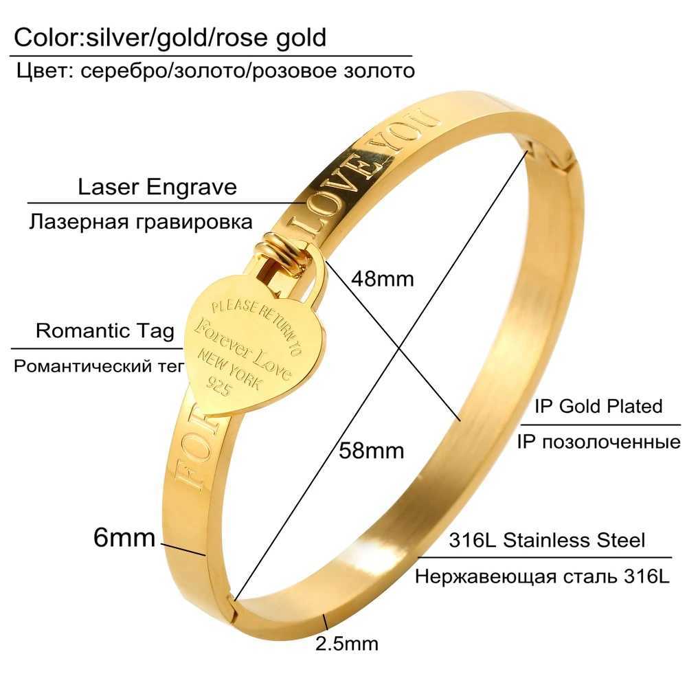 Bangle Trendy Stainless Steel Bangles Bridesmaid Gift Gold Color Cuff Forever Love Heart Bracelets Female 2022 H250115