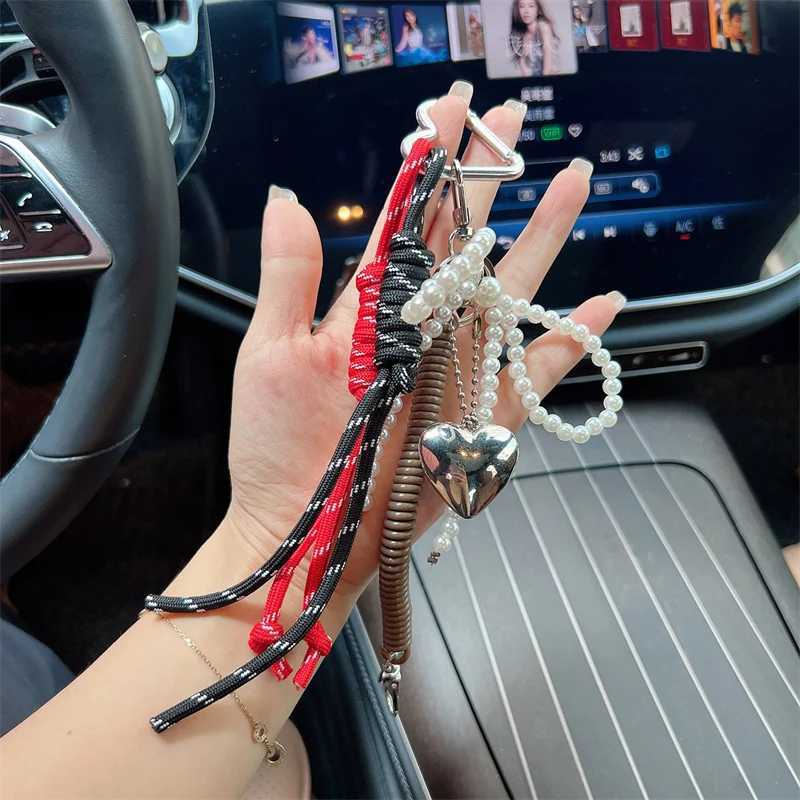 Keychains Lanyards Multi-Functional y2k Pearl Bowknot Heart Charms Keychain Lock Chain For Cute Lady Phone Case Hanging Ornaments Bag Accessories H250