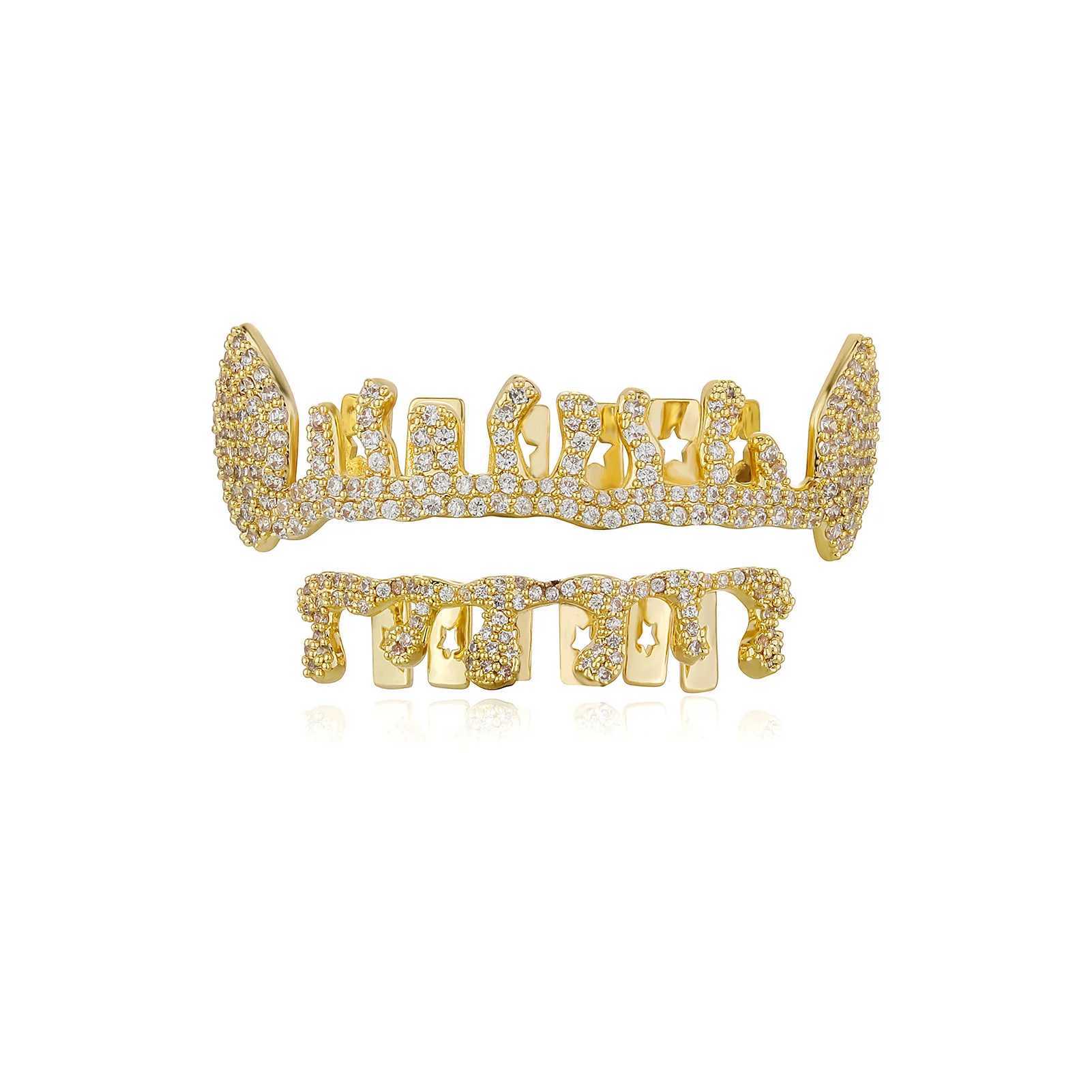 Irregular Flame CZ Stone Teeth Grillz Dental Grill 14K Gold Plated Water Drop Zircon Tooth Cap For Women Men JewelryXJ250114