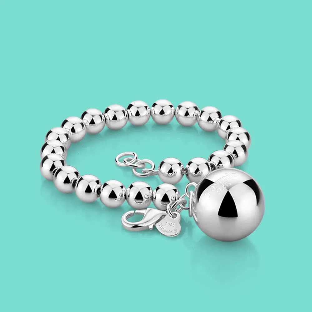 Chain Womens 925 Sterling Silver Bracelet Ethnic The Ball Pendant Beaded Lady Charm Jewelry 20cm Solid H250115