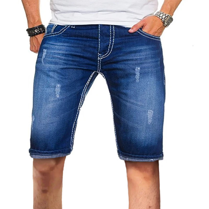 Summer Mens Stretch Ripped Short Jeans Blue Denim Shorts Pants Large Casual Middle 250109Z