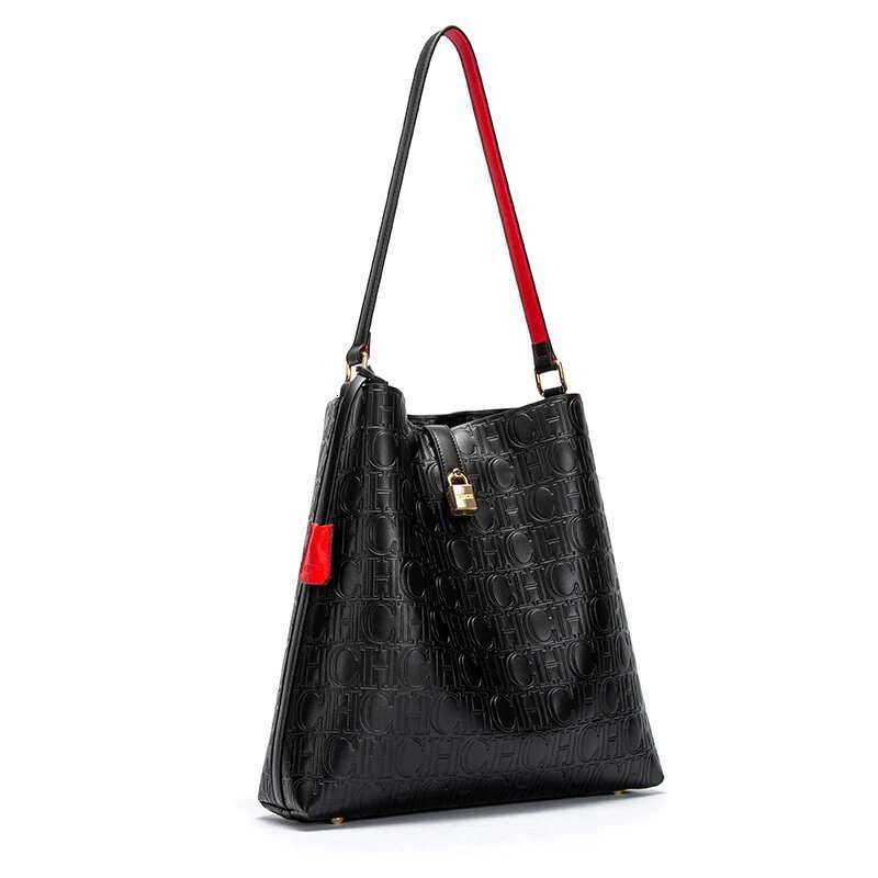 Lock Accessories Pure Colour Simple Design Classic Shoulder Bag Letter Print Large Capacity Ladies Handbag
