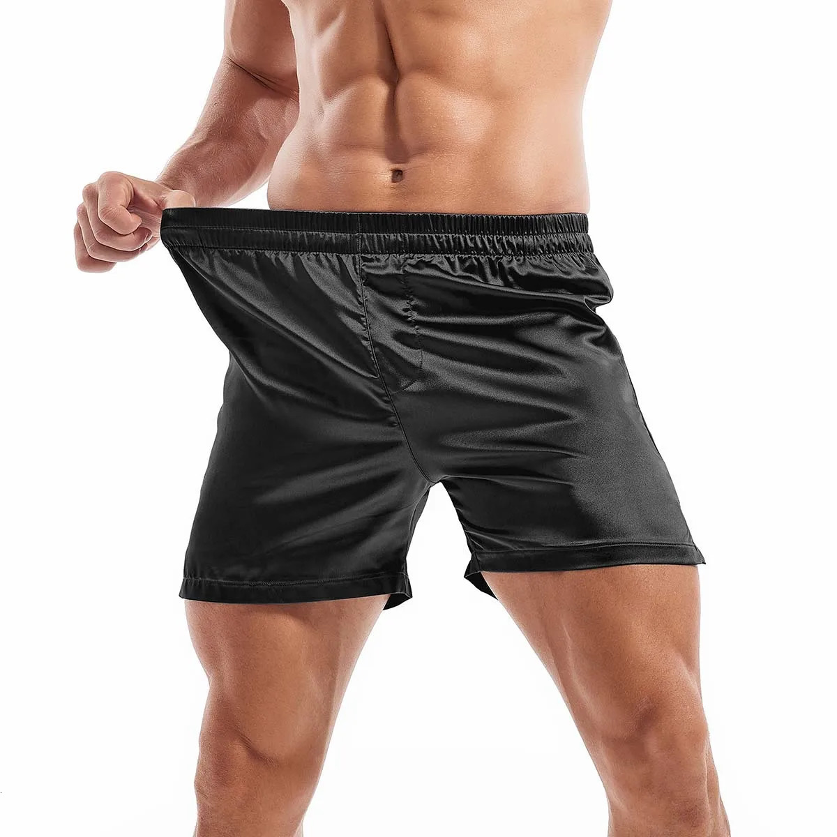 Mens Casual Underwear Sleep Shorts Satin Boxers Silk Smooth Pajama Man Solid Color Home Sleepwear Yoga Sports Underpants 241228