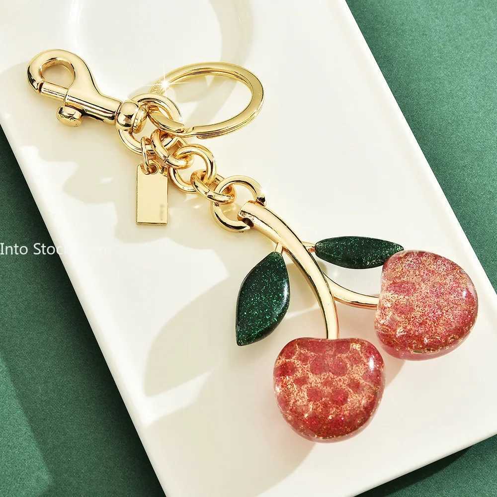Keychains Lanyards Fashion Delicious Red Cherry Keychain Summer Fruits Cherries Pendant Keyring For Women Men Jewelry Bag Key Accessories Gift H250115