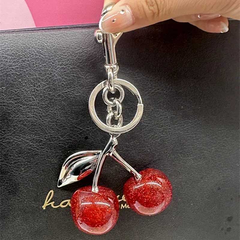 Keychains Lanyards Fashion Cherry Keychain Summer Fruits Cherries Pendant For Handbag Shoulder Bag Women Jewelry Accessories Gift H250115