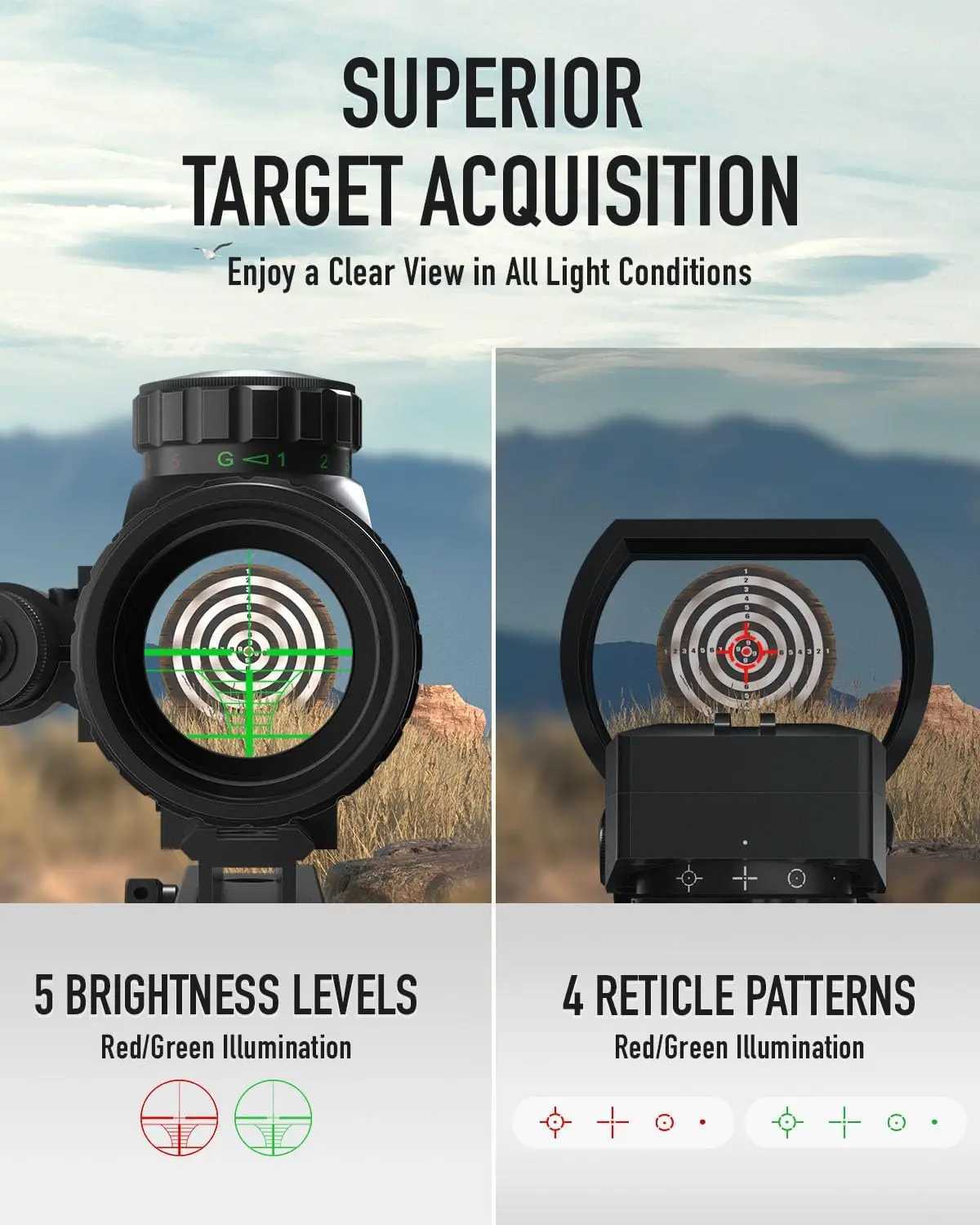 Rangefinder Scope Red Green Dot Sight Laser and 4 Slots RiserW241014