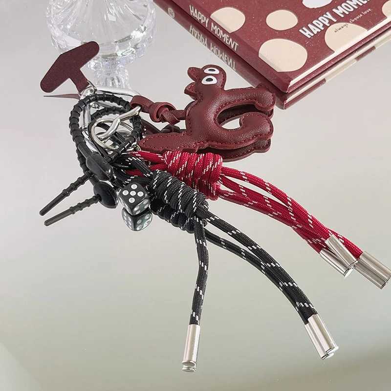 Keychains Lanyards Fluffy Kawaii Leather Bow-backed Cat Shape Keychain Fashion Vintage Nylon Rope Pendant Phone Shell Lanyard With Clip Bag Charms H25