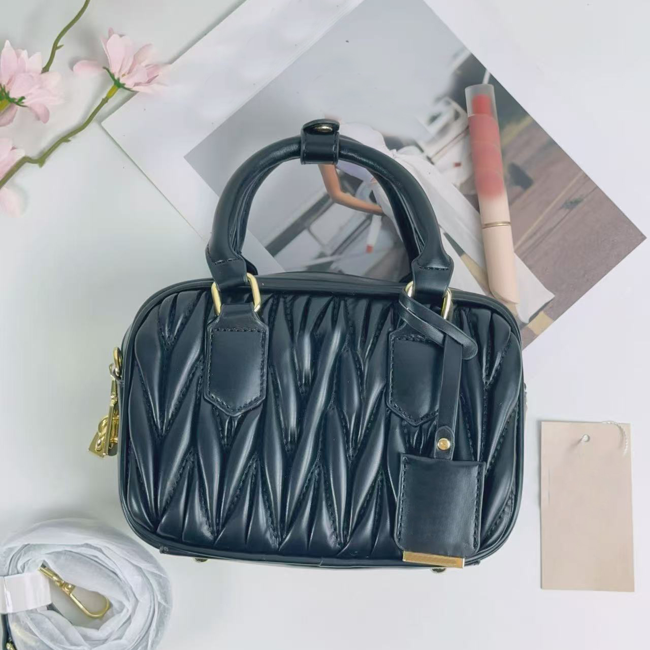 Designer Bags Shoulder Handbag Top Handle Mi Bowling Tote Womens Crossbody Square Leather Clutch Bag Wrinkles Fashionable Candy Color