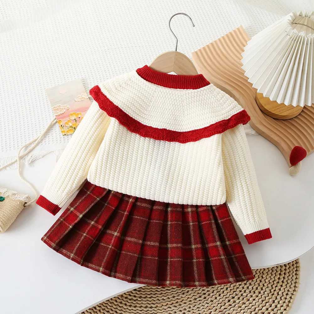 Clothing Sets Girls knitted two-piece flower Golilla knitted cardigan+Tatar skirt baby girls winter clothing childrens knitted sweater Y241129VC1V