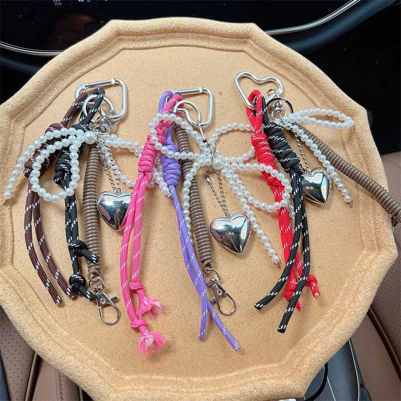 Keychains Lanyards Multi-Functional y2k Pearl Bowknot Heart Charms Keychain Lock Chain For Cute Lady Phone Case Hanging Ornaments Bag Accessories H250