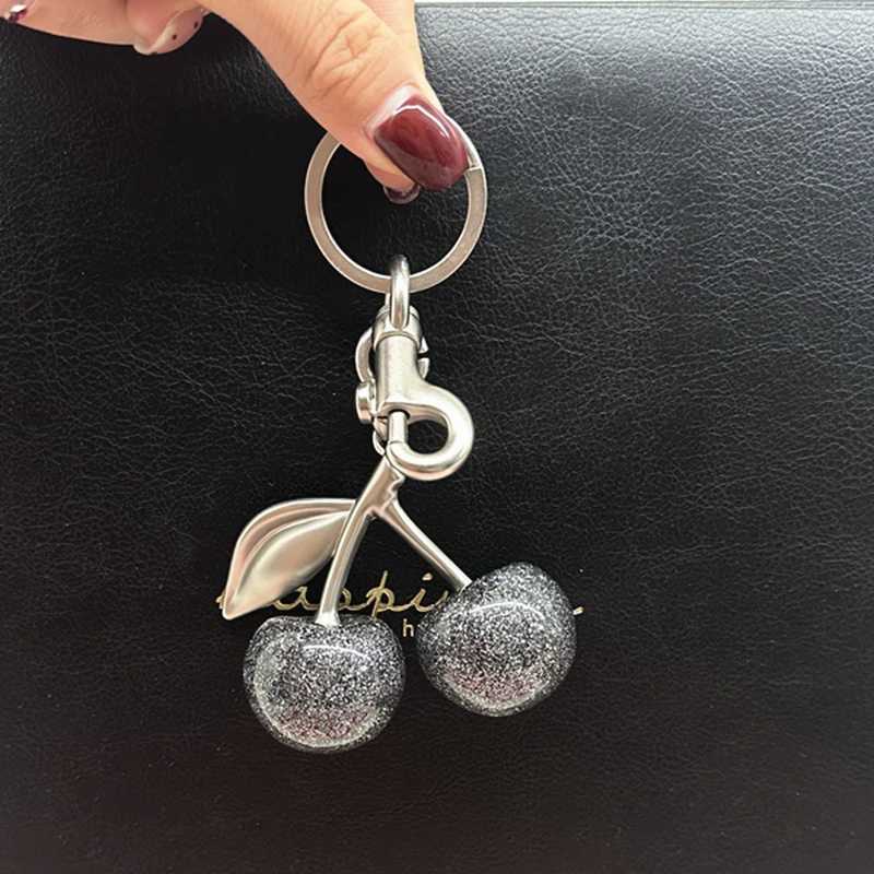 Keychains Lanyards For Handbag Shoulder Bags Grey Shiny Crystal Cherry Pendant Womens Exquisite Keychain Accessories Gift H250115