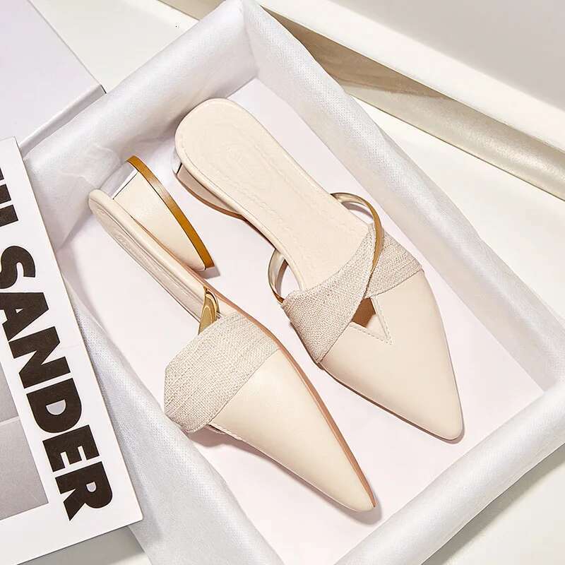 Pointed Toe Sandals Designer Women Summer Slippers Outer Wear Elegant Single Shoes Plus Size Chaussure Femme 2023