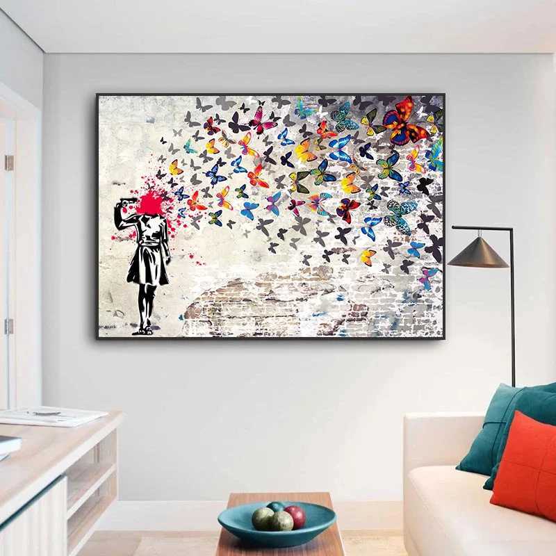 Paintings The Boy Behind The Curtains Graffiti Poster Banksy Street Art Funny Canvas Painting Print Wall Art for Home Bedroom Decor H250115