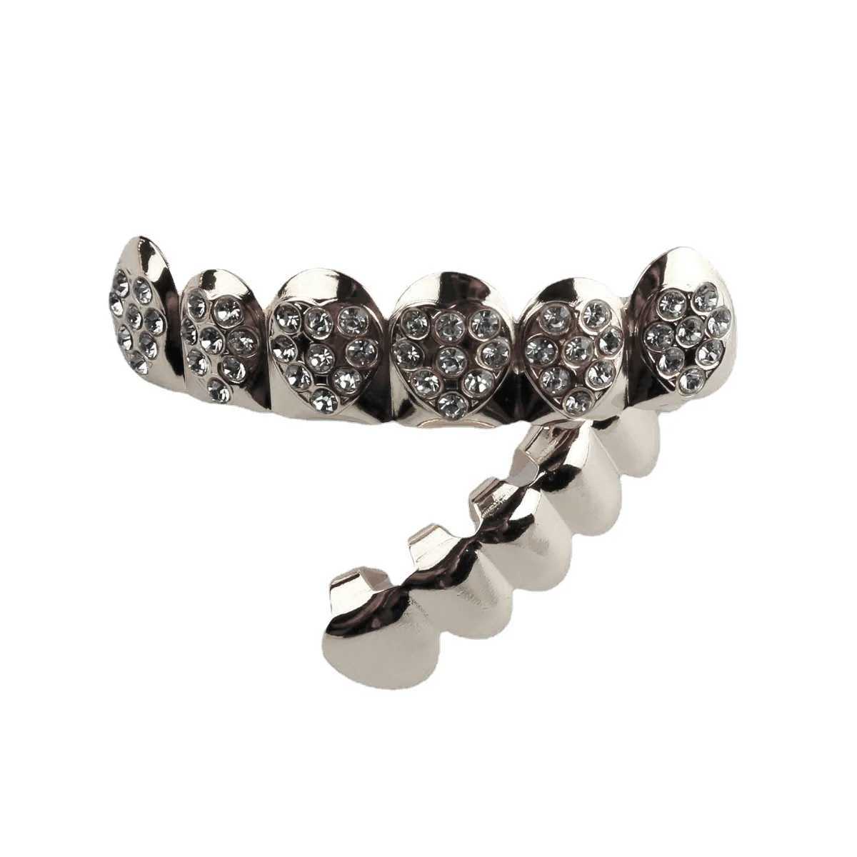 YOUNGX Hip Hop Heart Zircon Teeth Grillz Braces Gold Color Top Bottom Glossy CZ Stone Tooth Caps For Women Men Jewelry GiftXJ250114