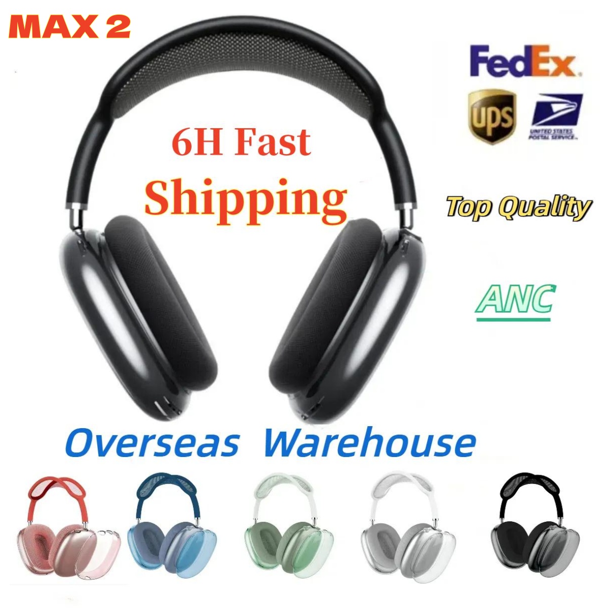 For Apple AirpodsPro Max ANC Metal bluetooth Headphone Accessories Transparent TPU Solid Silicone Waterproof Protective case Headphones Pro 2 Headset cover Case