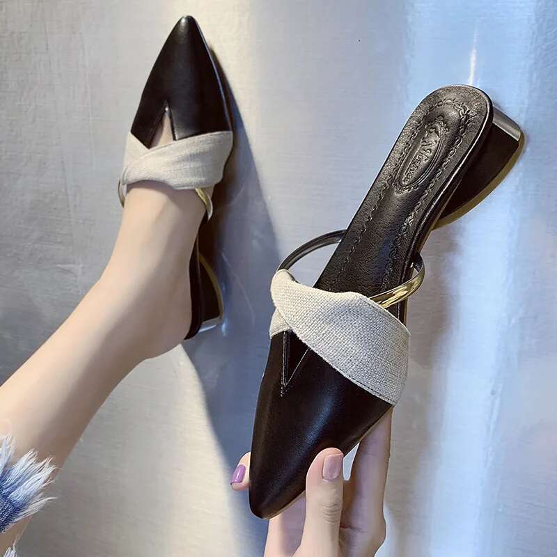 Pointed Toe Sandals Designer Women Summer Slippers Outer Wear Elegant Single Shoes Plus Size Chaussure Femme 2023