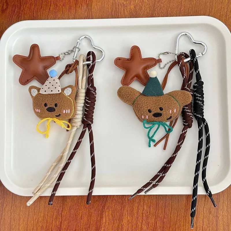 Keychains Lanyards Waist Chain Belts Cartoon plush teddy bear doll pendant high-end coffee color backpack bead chain keychain decoration H250115