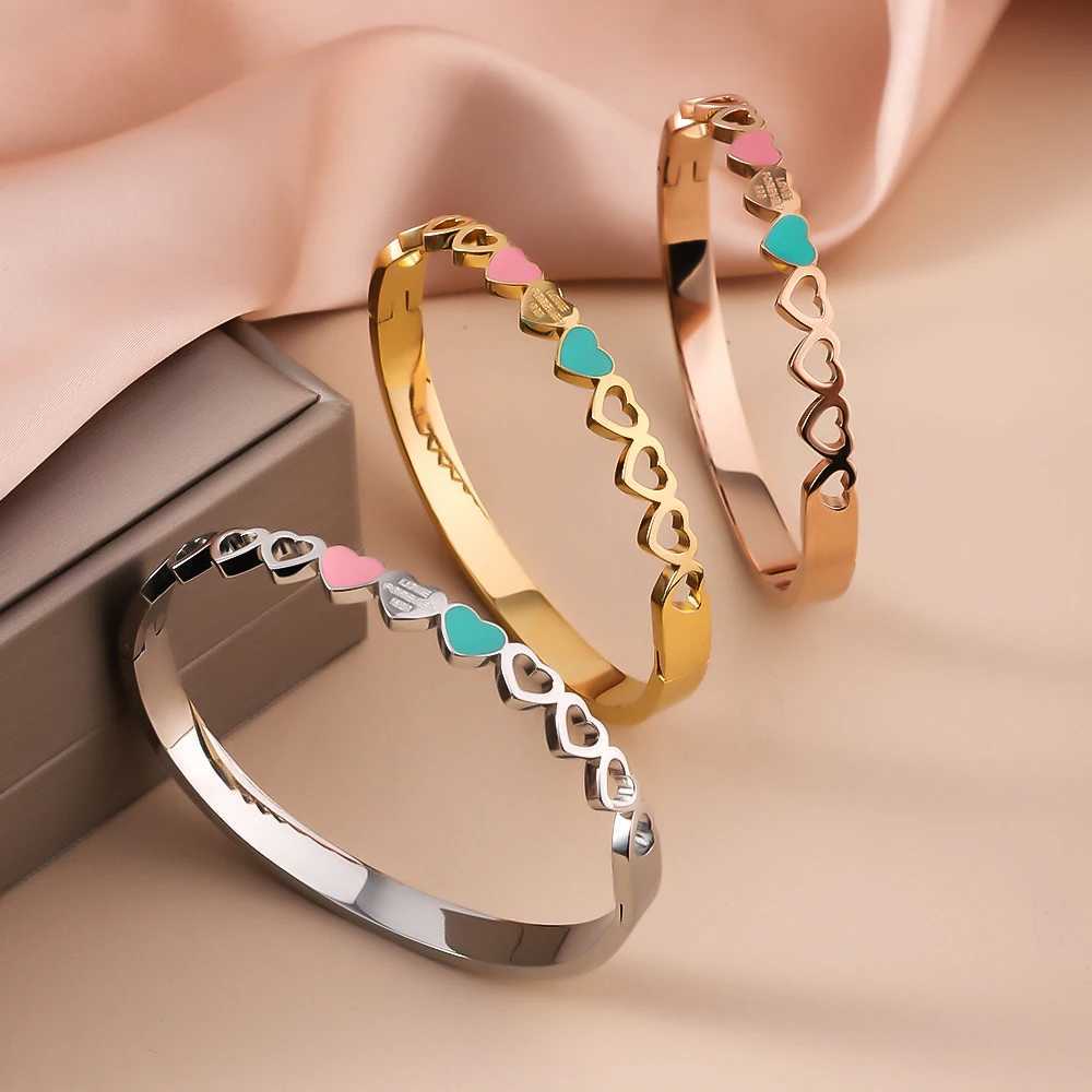 Chain Forever Love Gold Color Metal Heart Bracelets Bangles Blue Pink Enamel Bracelet For Women party Fashion Jewelry Gift H250115