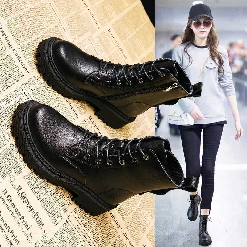 Comemore New Ladies Autumn lace-up Boot Womens Shoes Woman Fi Leather Ankle Boots Winter Black Comfortable PlatformXJ250115