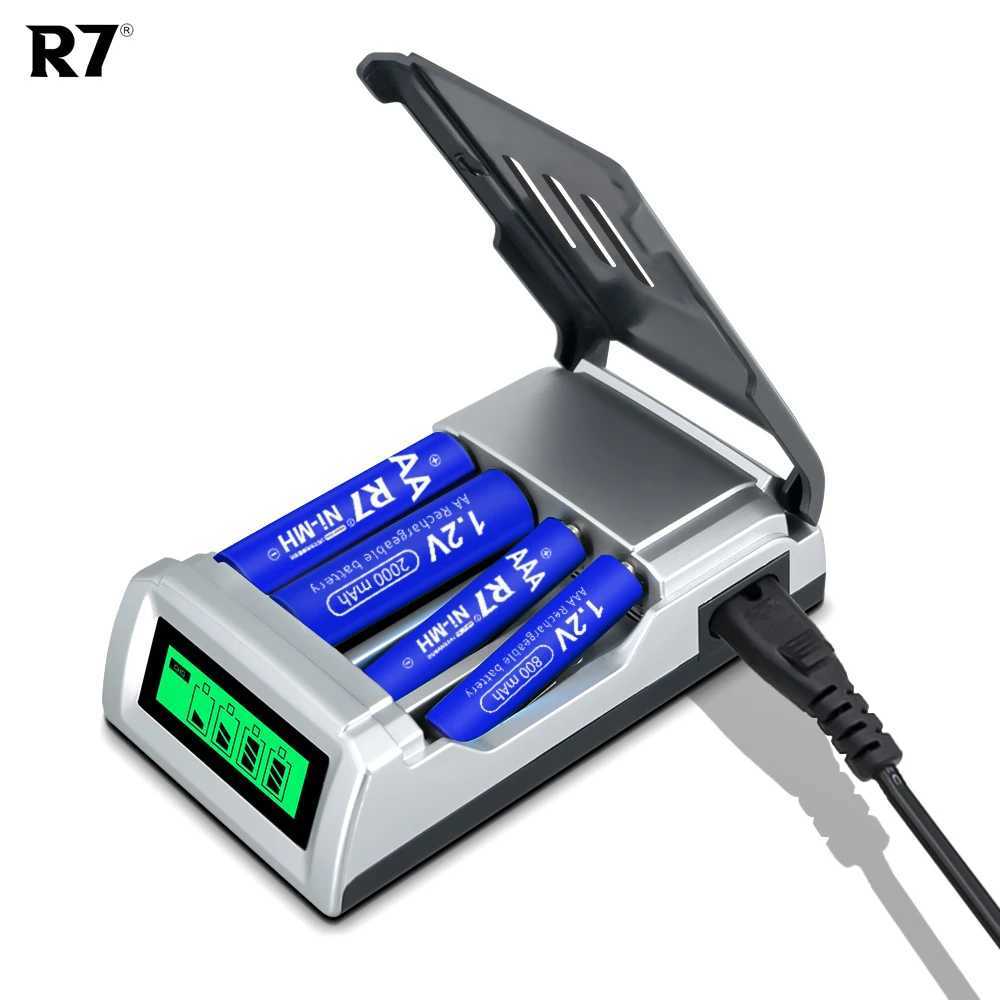 New Arrival R7 4-8 Slots AA AAA battery charger with LCD Display Smart Fast Charging for 1.2V AA/AAA C/D 9V NIMH NICD Rechargeable Battery T250114