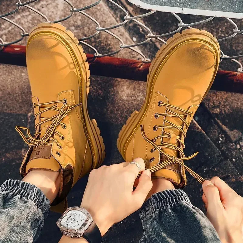 Leather Shoes for Men Lace Up Height Increasing Non Slip and Waterproof Man Casual Boots Legitimate Summer Sale Cowhide 250113