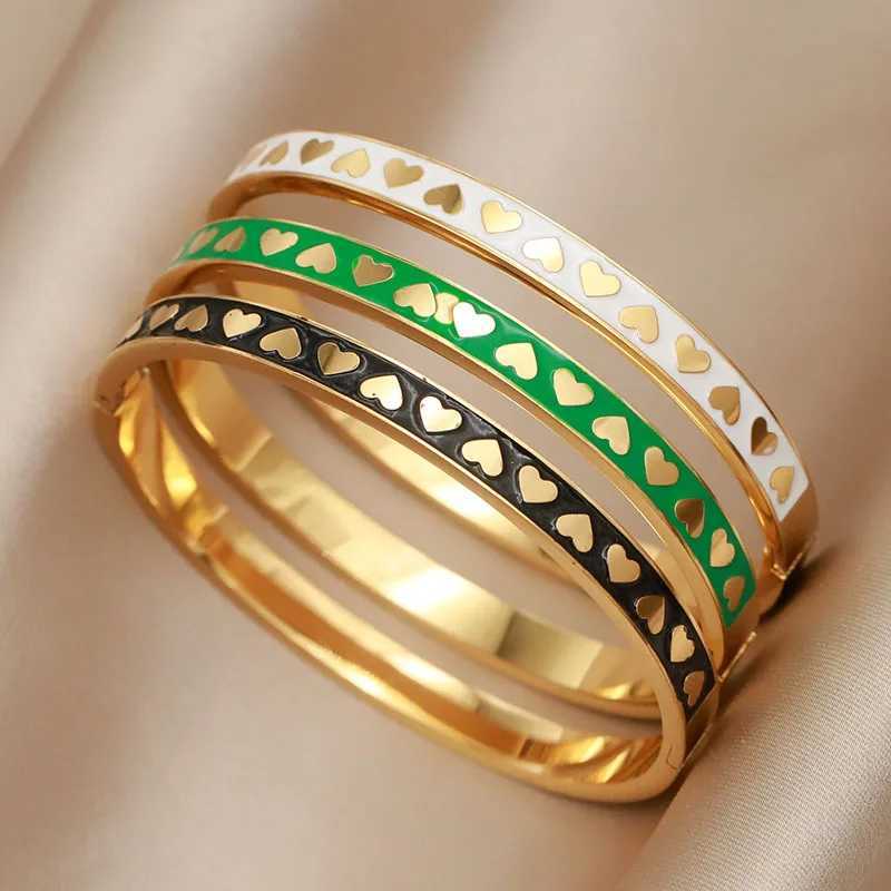 Bangle Stainless Steel Metal Oil Heart Bangles bracelets for Women Fashion Brand Jewelry Unique Accessories H250115