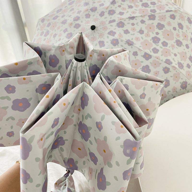 Lightweight Double-Layer Oil Painting Printed Compact Umbrella with UV Blocking