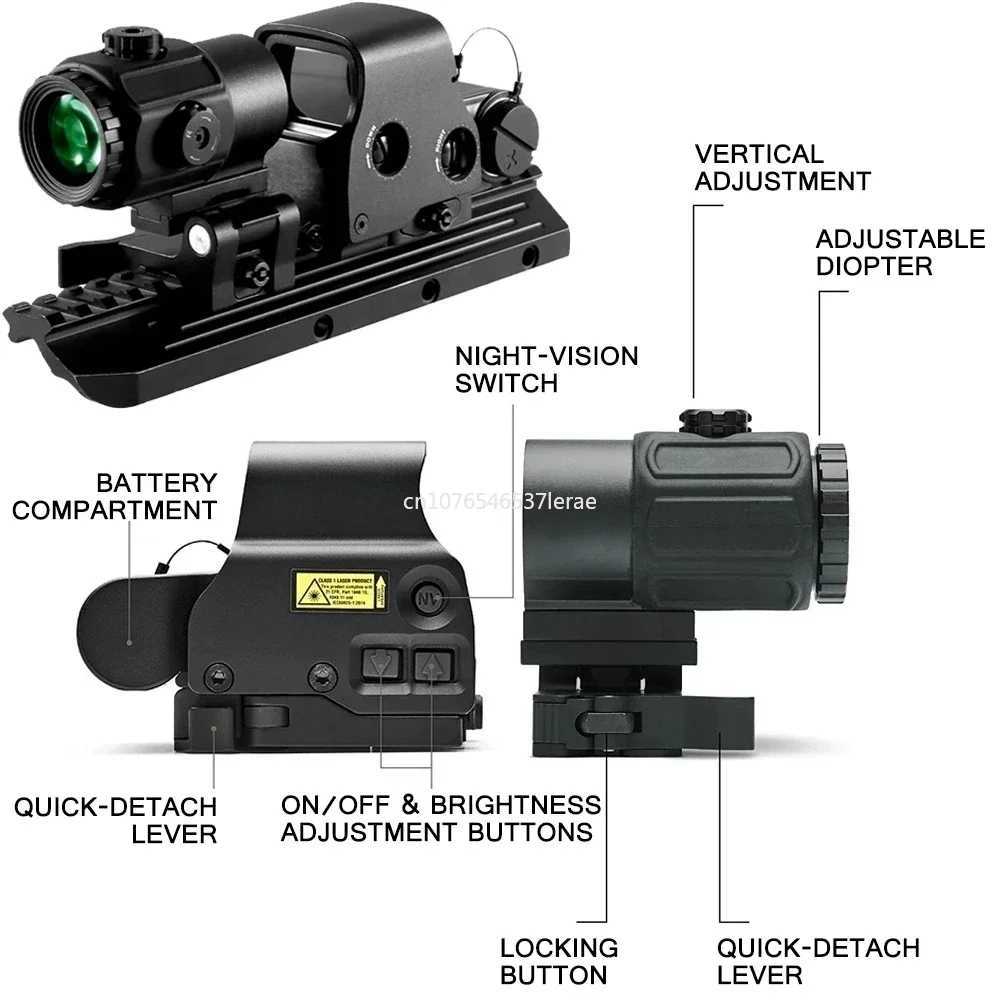 Holographic Collimator 558 Red Dot Sight G43/G33/G45 3X 5X Magnifier Airsoft Hunting Gear w/ 20mm Rail Mounts QD LEverW241014