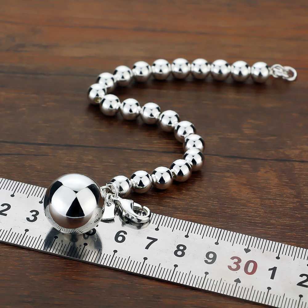 Chain Womens 925 Sterling Silver Bracelet Ethnic The Ball Pendant Beaded Lady Charm Jewelry 20cm Solid H250115