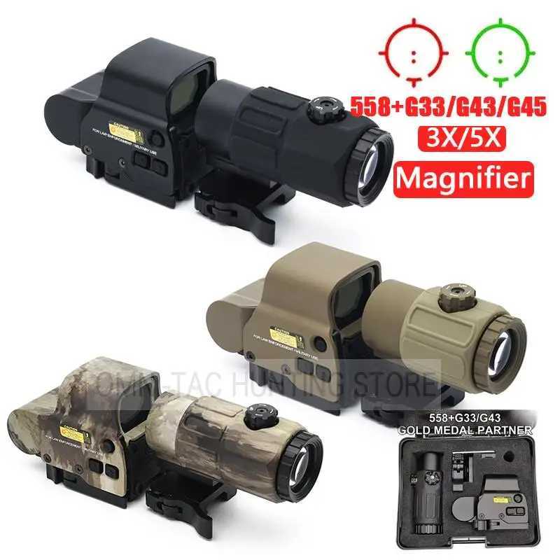 558 Holographic Collimator Red Dot Sight G43/G33 3X G45 5X Magnifier Airsfot Hunting Gear W/20mm Rail Mounts QD LEverW241014