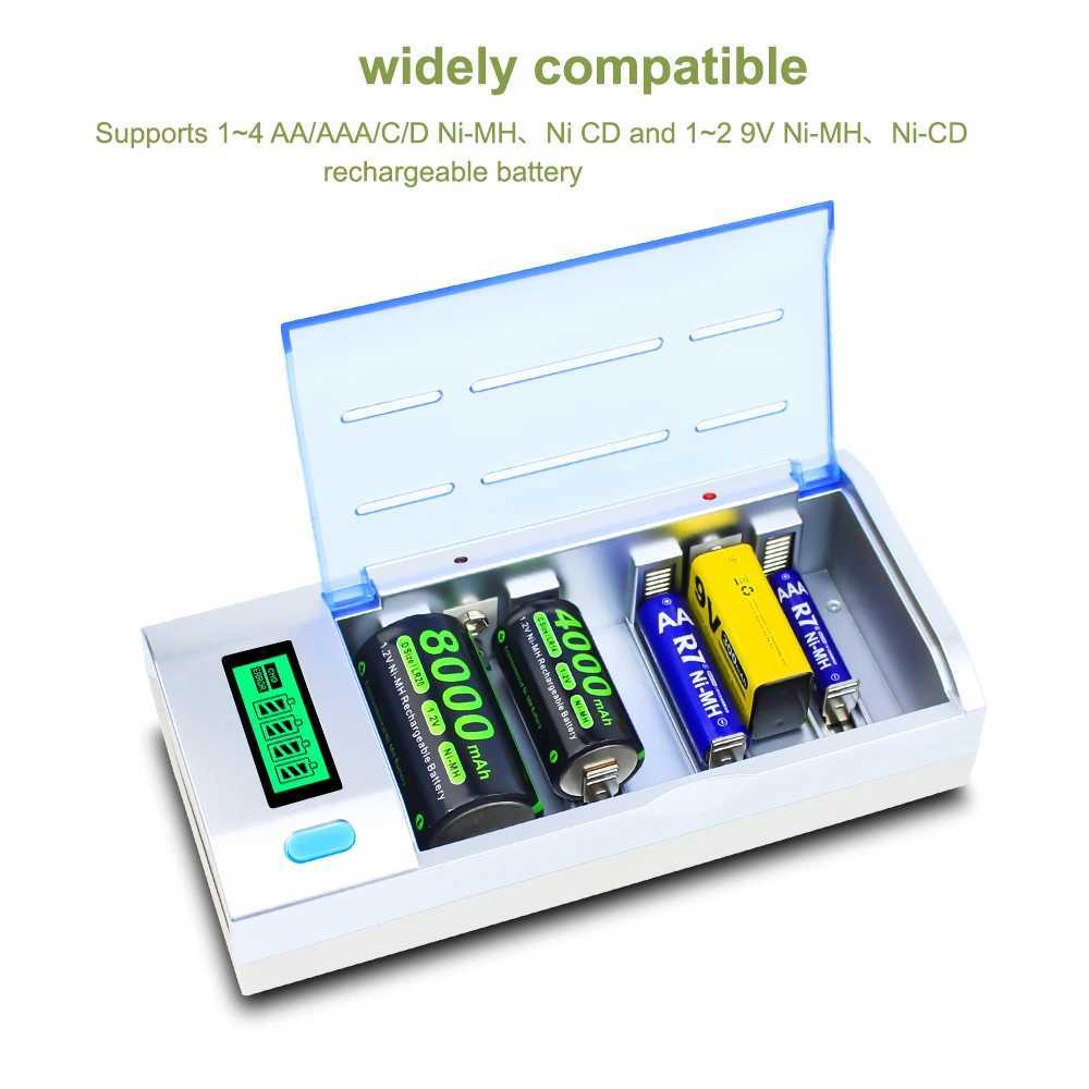 New Arrival R7 4-8 Slots AA AAA battery charger with LCD Display Smart Fast Charging for 1.2V AA/AAA C/D 9V NIMH NICD Rechargeable Battery T250114