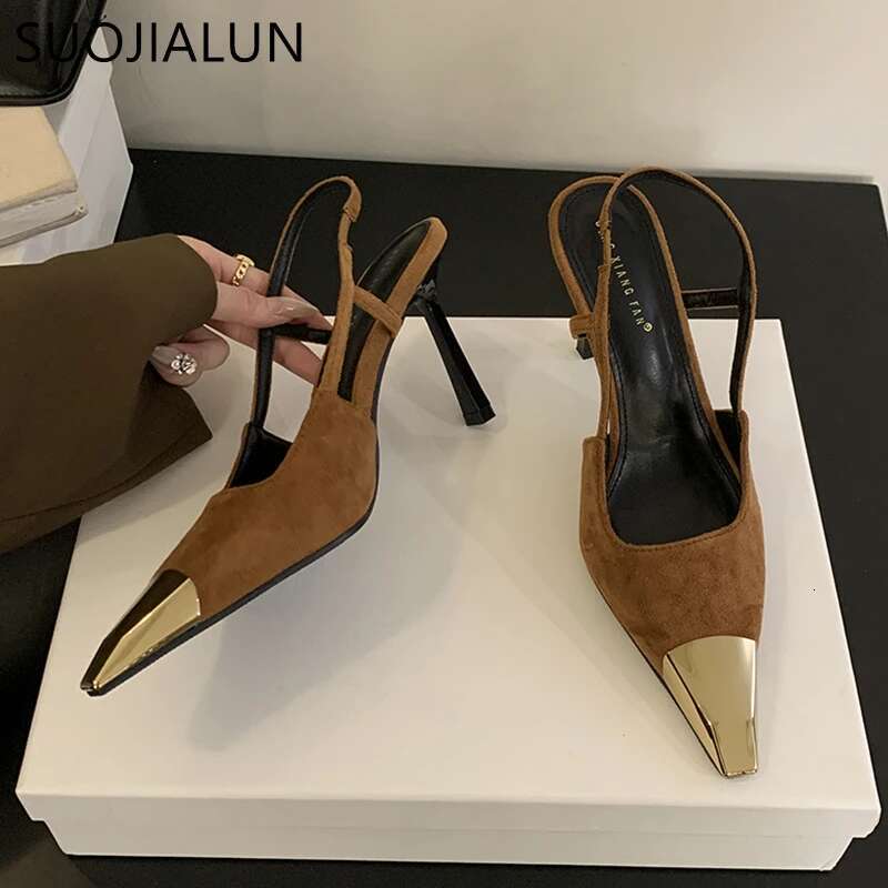 SUOJIALUN 2024 New Brand Women Sandal Fashion Mix Color Ladies Eelgant Outdoor Dress Sgback Shoes Thin High Heel Sexy Pumps S