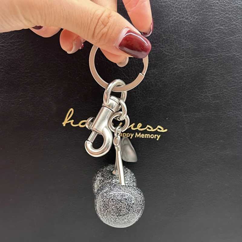 Keychains Lanyards For Handbag Shoulder Bags Grey Shiny Crystal Cherry Pendant Womens Exquisite Keychain Accessories Gift H250115