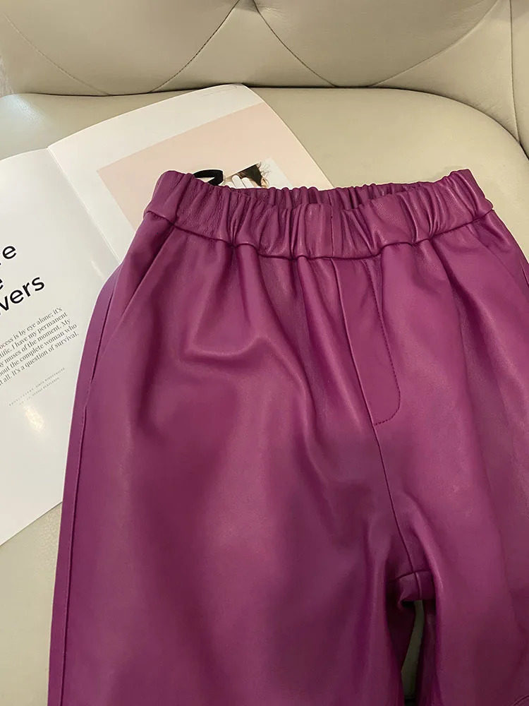 Leather Pants Women High Waist Spring Korean Fashion Genuine Trousers Streetwear Harm Casual 250106