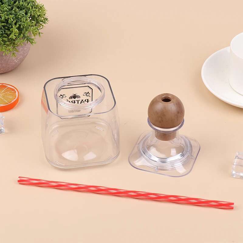 375Ml Acrylic Reusable Cups With Straw Hole Mini Patron Tequila Bottles Empty For Drinking