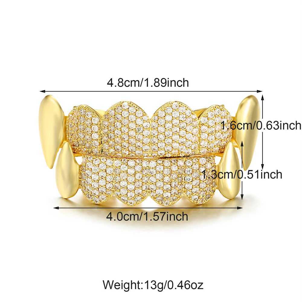 D Z New Fashion Teeth Grillz Set For Unisex Top Bottom Iced Out Cubic Zirconia Stone Brass Material Hip Hop Charm Jewelry GiftXJ250114