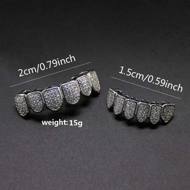 HipHop CZ Tooth Set suitable for unisex top bottom mouth gold silver tooth cap detachable teeth fashion jewelryXJ250412